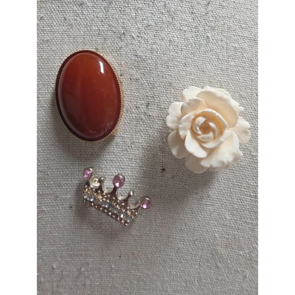 3 Brooches 1 Bone, 1 acrylic, 1 Rhinestone
